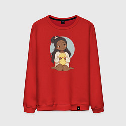 Свитшот хлопковый мужской Цыплёнок в руках девушки, цвет: красный