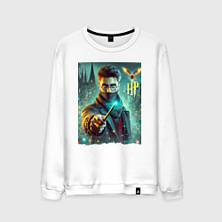 Мужской свитшот Harry Potter with a magic wand - ai art fantasy