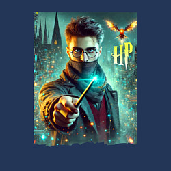 Свитшот хлопковый мужской Harry Potter with a magic wand - ai art fantasy, цвет: тёмно-синий — фото 2