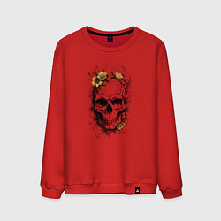 Свитшот хлопковый мужской Череп с желтыми цветами, цвет: красный