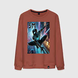Свитшот хлопковый мужской Neon Spider-man - ai art fantasy, цвет: кирпичный
