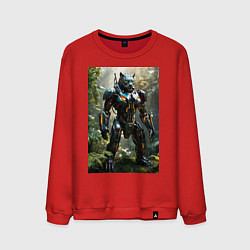 Свитшот хлопковый мужской Кибер-пантера вышла на охоту, цвет: красный