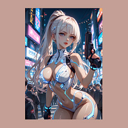 Свитшот хлопковый мужской Девушка с пистолетом с киберимплантами, цвет: пыльно-розовый — фото 2