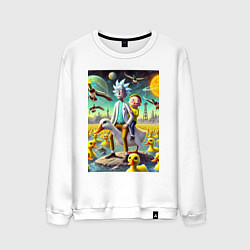 Свитшот хлопковый мужской Рик и Морти сидят на утке на одноимённой планете, цвет: белый