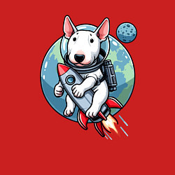 Свитшот хлопковый мужской Щенок бультерьера на ракете в космосе, цвет: красный — фото 2
