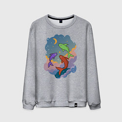 Свитшот хлопковый мужской Рыбы, летающие в небе, цвет: меланж