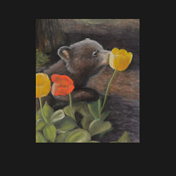 Свитшот хлопковый мужской Мишка с тюльпанами, цвет: черный — фото 2