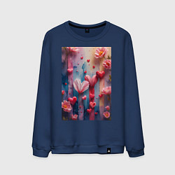 Свитшот хлопковый мужской Композиция из цветов и сердечек, цвет: тёмно-синий