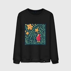 Свитшот хлопковый мужской Девочка в волшебном саду, цвет: черный