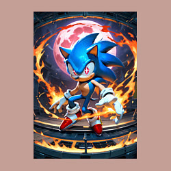 Свитшот хлопковый мужской Соник на фоне красной Луны, цвет: пыльно-розовый — фото 2