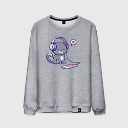 Свитшот хлопковый мужской Котёнок меломан, цвет: меланж