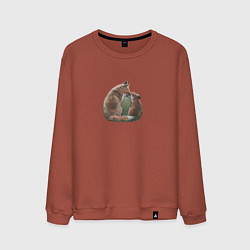 Свитшот хлопковый мужской Лиса и лисёнок, цвет: кирпичный