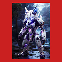 Свитшот хлопковый мужской Киборг лиса с неоновой подсветкой, цвет: красный — фото 2