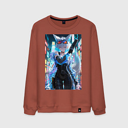 Свитшот хлопковый мужской Лиса наемник в стиле Cyberpunk, цвет: кирпичный