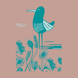 Свитшот хлопковый мужской Птичка и цветы в голубом, цвет: пыльно-розовый — фото 2