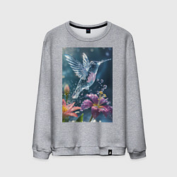 Свитшот хлопковый мужской Колибри у цветка, цвет: меланж