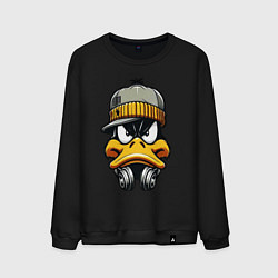 Свитшот хлопковый мужской Duffy Duck in headphones, цвет: черный