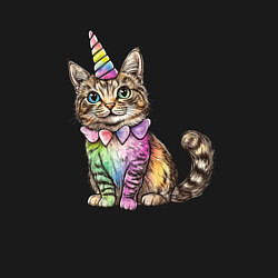 Свитшот хлопковый мужской Праздничный котик в колпаке единорога, цвет: черный — фото 2