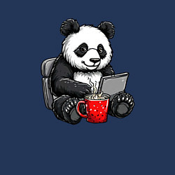 Свитшот хлопковый мужской Панда с кофе за ноутбуком, цвет: тёмно-синий — фото 2