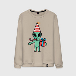Свитшот хлопковый мужской Инопланетянин с подарком, цвет: миндальный