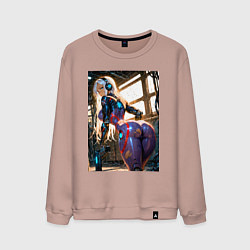 Свитшот хлопковый мужской Девушка с оружием в киберпанк стиле, цвет: пыльно-розовый