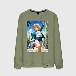 Свитшот хлопковый мужской Позитивная лисичка поднимающая настроение, цвет: авокадо