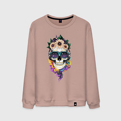 Свитшот хлопковый мужской The skull in flowers, цвет: пыльно-розовый