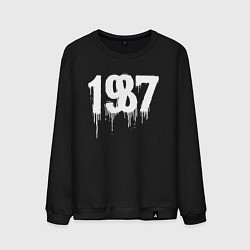 Свитшот хлопковый мужской 1987 растекшиеся капли, цвет: черный
