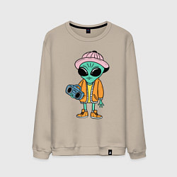 Свитшот хлопковый мужской Инопланетянин с магнитофоном, цвет: миндальный