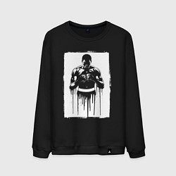 Свитшот хлопковый мужской Мухаммед Али белый квадрат, цвет: черный