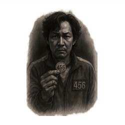 Свитшот хлопковый мужской Игрок 456 держит свой жетон - Игра в кальмара, цвет: белый — фото 2