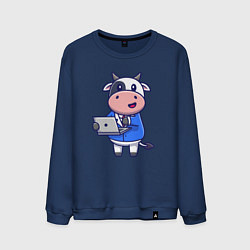 Свитшот хлопковый мужской Коровка с ноутбуком, цвет: тёмно-синий