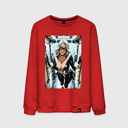 Свитшот хлопковый мужской Черная кошка в сейфе банка, цвет: красный