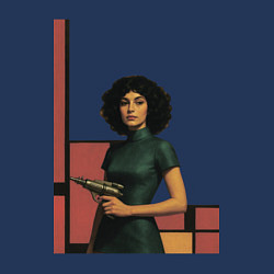 Свитшот хлопковый мужской Ретрофутуризм девушка с бластером поп-арт 1970-е, цвет: тёмно-синий — фото 2