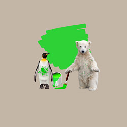 Свитшот хлопковый мужской Белый медведь и пингвин раскрашивают зеленой краск, цвет: миндальный — фото 2