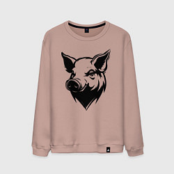 Свитшот хлопковый мужской Свиная голова, цвет: пыльно-розовый