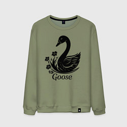 Свитшот хлопковый мужской Гусь с цветами, цвет: авокадо