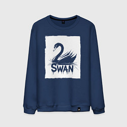 Свитшот хлопковый мужской Лебедь в белом штрихе, цвет: тёмно-синий