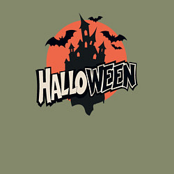 Свитшот хлопковый мужской Логотип halloween с замком и летучими мышами, цвет: авокадо — фото 2