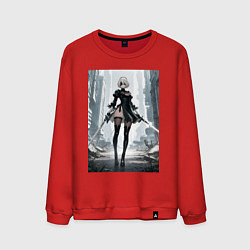 Мужской свитшот Девушка-андроид с катанами посреди руин
