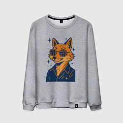 Свитшот хлопковый мужской Лиса в очках, цвет: меланж