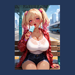 Свитшот хлопковый мужской Симпотная девушка-гяру с мороженным - аниме, цвет: тёмно-синий — фото 2