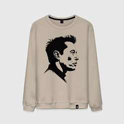 Свитшот хлопковый мужской Илон Маск в профиль, цвет: миндальный