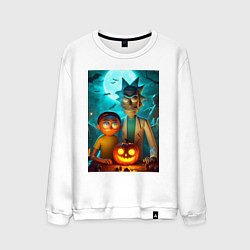 Мужской свитшот Rick and Morty with pumpkin - halloween night