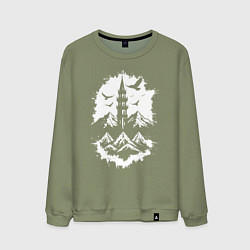 Свитшот хлопковый мужской Башня с орлами в горах, цвет: авокадо