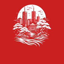 Свитшот хлопковый мужской Лунный японский город, цвет: красный — фото 2