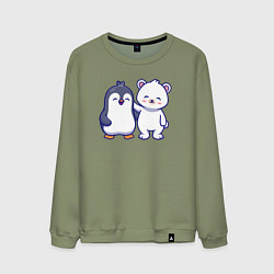 Свитшот хлопковый мужской Пингвин и белый медведь, цвет: авокадо