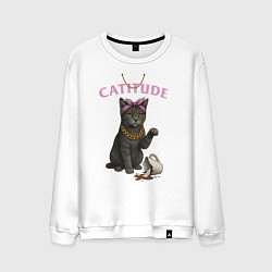 Свитшот хлопковый мужской Catitude Cat, цвет: белый
