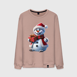 Мужской свитшот Новогодний снеговик в красной шапке