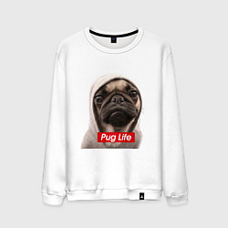 Свитшот хлопковый мужской Pug life, цвет: белый